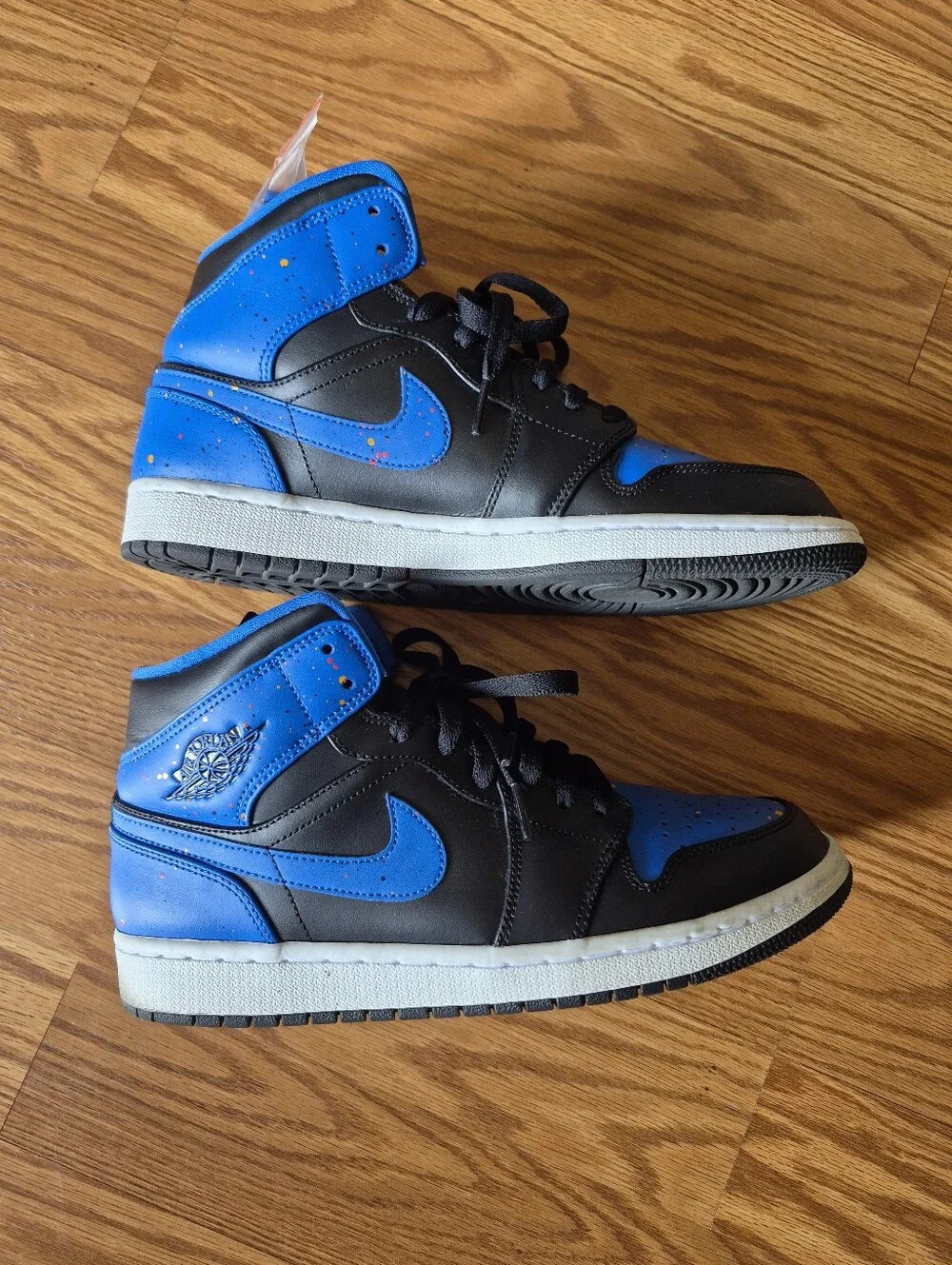 Men's Jordan 1 Paint Splattered Nike Dunk Blue and Black High-Top Sneakers